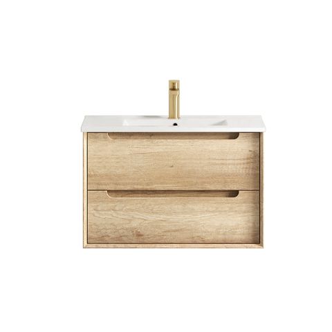 Byron 750mm Natural Oak Wall Hung Vanity with Ceramic Top