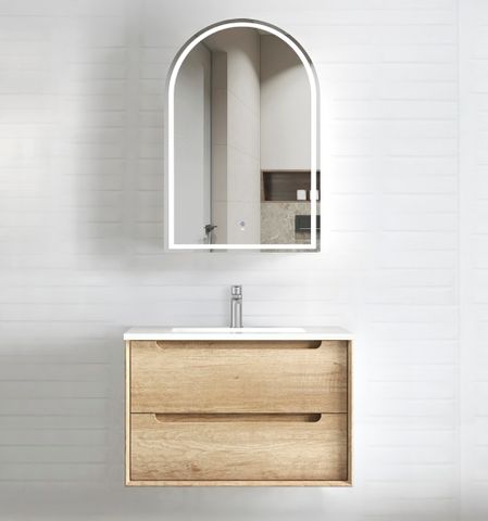 Byron 750mm Natural Oak Wall Hung Vanity with Ceramic Top — detail 4