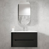 Byron 900mm Black Oak Wall Hung Vanity with Ceramic Top