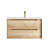 Byron 900mm Natural Oak Wall Hung Vanity with Ceramic Top