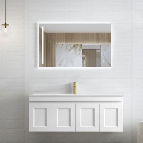 Hampton Mark II 1200mm Satin White Wall Hung Vanity with Ceramic Top