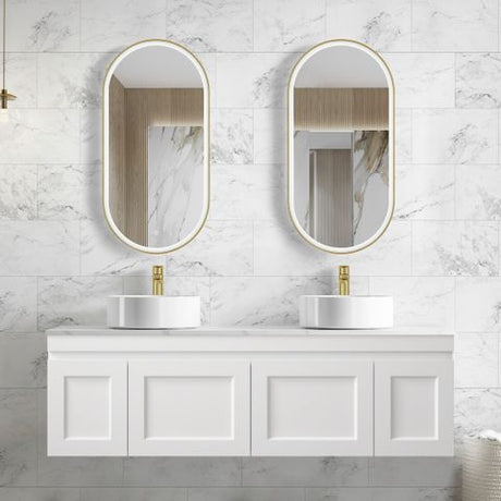 Hampton Mark II 1500mm Satin White Wall Hung Vanity with Mont Blanc Top 12TH
