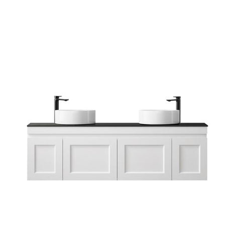 Hampton Mark II 1500mm Satin White Wall Hung Vanity with Empire Black Top 10 & 2TH