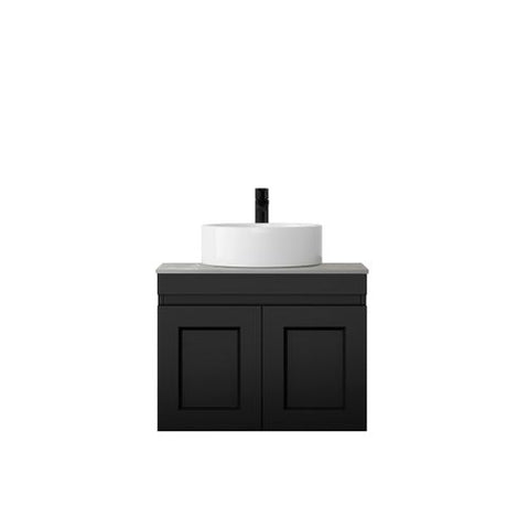 Hampton Mark II 600mm Satin Black Wall Hung Vanity with Amani Grey Top 12TH