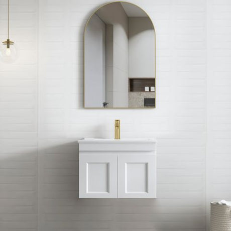 Hampton Mark II 600mm Satin White Wall Hung Vanity with Ceramic Top