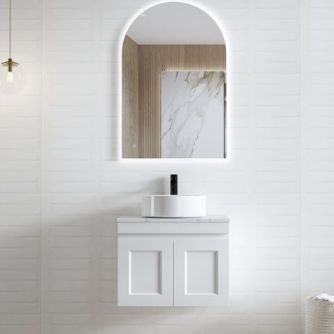 Hampton Mark II 600mm Satin White Wall Hung Vanity with Mont Blanc Top 12TH — detail 3