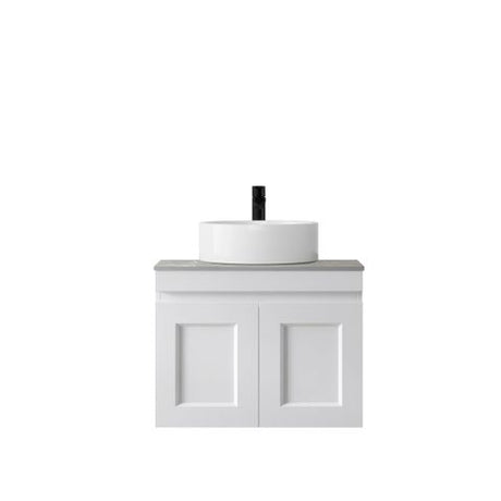 Hampton Mark II 600mm Satin White Wall Hung Vanity with Amani Grey Top 12TH