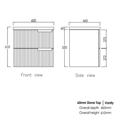 Noosa 600mm Satin White Wall Hung Vanity with Mont Blanc 60mm Top 2TH — detail 5
