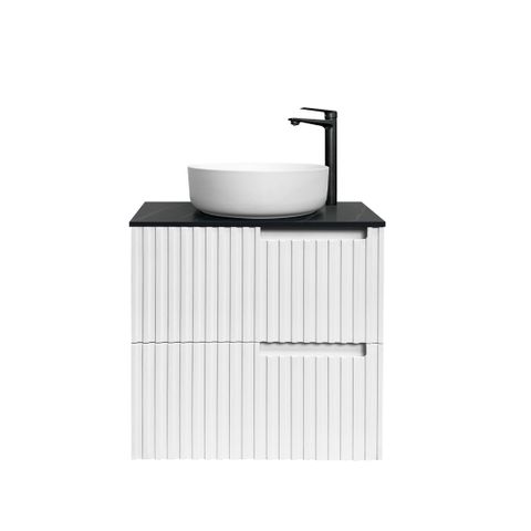 Noosa 600mm Satin White Wall Hung Vanity with Empire Black Top 2TH