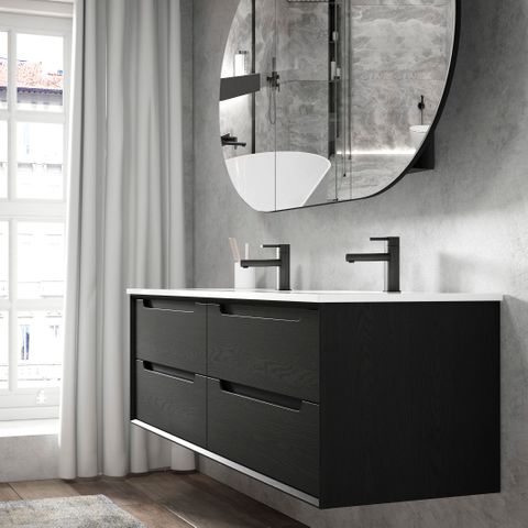 Byron 1200mm Black Oak Wall Hung Cabinet Only Double Bowl — detail 2