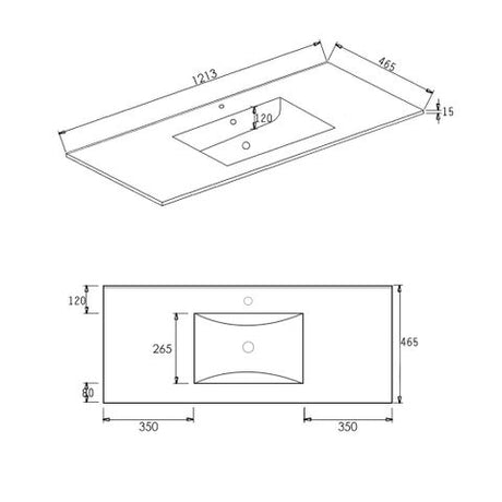 Slim Line Ceramic Top 1200x460x170 with Taphole & Overflow — detail 2