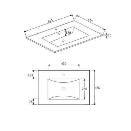 Slim Line Ceramic Top 600x460x170 with Taphole & Overflow — detail 2