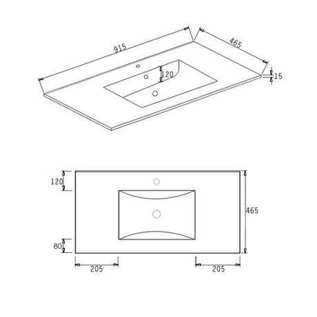 Slim Line Ceramic Top 900x460x170 with Taphole & Overflow — detail 2