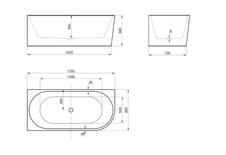 Left Corner 1700X800X600 Gloss White Bathtub NF — detail 3