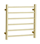 Square Stainless Steel Brushed Gold Electric Heated Towel Rack 6 Bars Universal Inlet