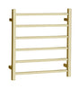 Square Stainless Steel Brushed Gold Electric Heated Towel Rack 6 Bars Universal Inlet