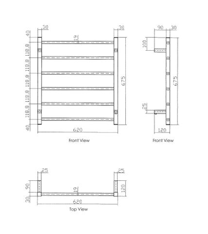 Square Stainless Steel Brushed Gold Electric Heated Towel Rack 6 Bars Universal Inlet — detail 2
