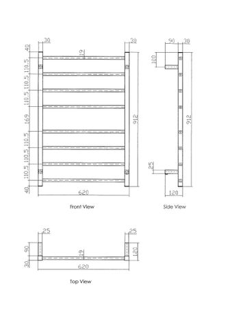 Square Stainless Steel Chrome Electric Heated Towel Rack 8 Bars Universal Inlet — detail 2