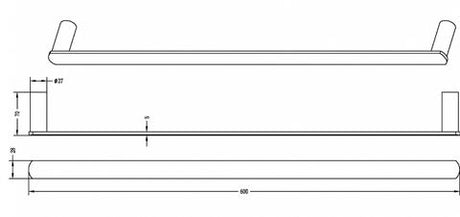 Vetto 600mm Brushed Gold Single Towel Rail — detail 2