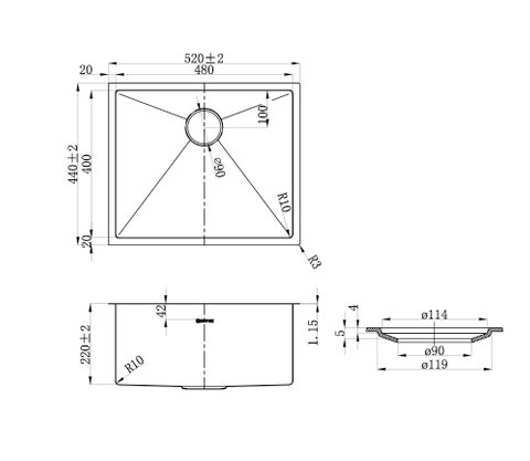 Axon Sink 52S 520x440x220 Gun Metal — detail 5