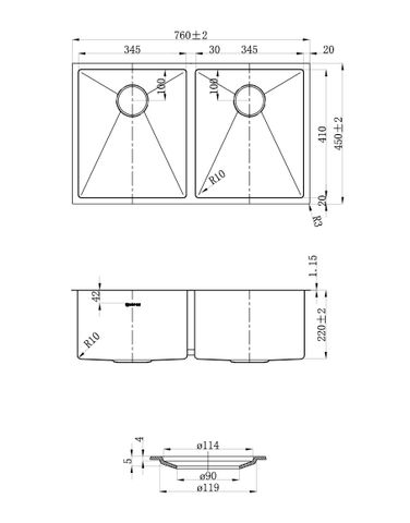 Arte Sink 76D 760x450x220 Gun Metal — detail 4