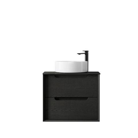Byron 600mm Black Oak Wall Hung Vanity with Empire Black Top 2TH