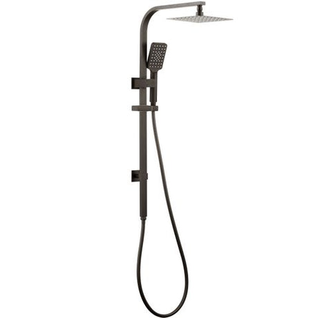 Taran 250mm Gun Metal Twin Shower On Rail Top Inlet Square