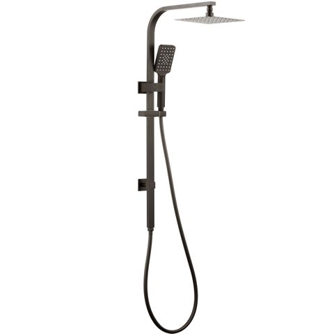 Taran 250mm Gun Metal Twin Shower On Rail Top Inlet Square