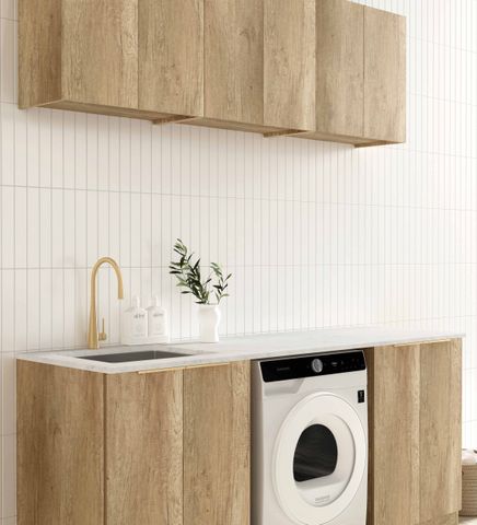 Laundry Kit 1960B Byron/Bondi Natural Oak with Natural Carrara Marble Top — detail 2