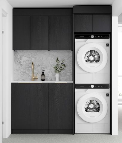 Laundry Kit 1715C Byron/Bondi Black Oak with Natural Carrara Marble Top