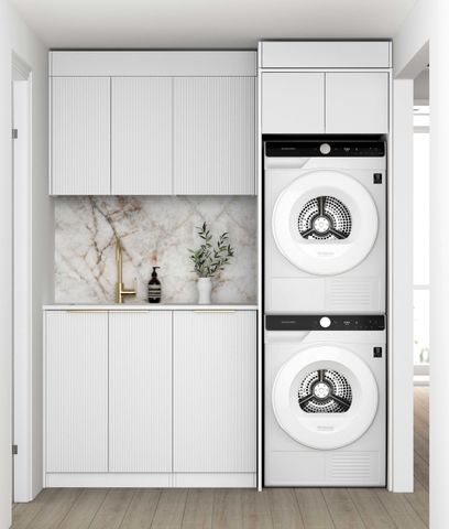 Laundry Kit 1715C Bondi White with Natural Carrara Marble Top