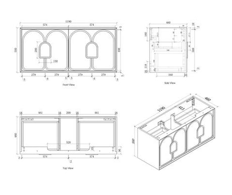 Laguna 1200mm Black American Oak Wall Hung Cabinet Only — detail 6
