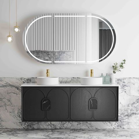 Laguna 1500mm Black American Oak Wall Hung Cabinet Only — detail 3