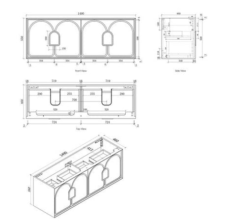 Laguna 1500mm Black American Oak Wall Hung Cabinet Only — detail 5