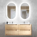 Byron 1200mm Natural Oak Wall Hung Vanity with Mont Blanc Top Double Bowl 12TH — detail 4