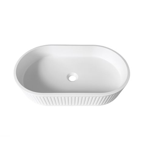 Hudson Oval 600x350x120 Concrete Fluted White Basin — detail 2