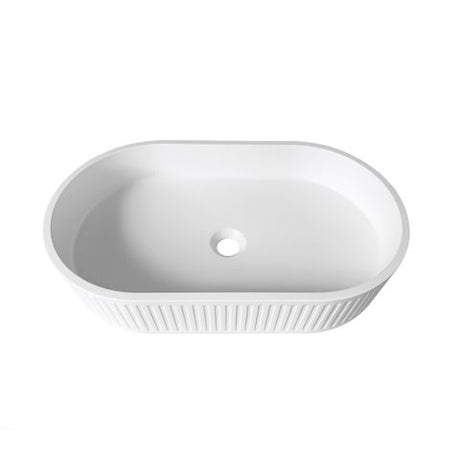 Hudson Oval 600x350x120 Concrete Fluted White Basin — detail 2