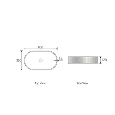 Hudson Oval 600x350x120 Concrete Fluted White Basin — detail 4