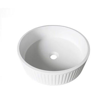 Hudson Round 400x400x120 Concrete Fluted White Basin — detail 2