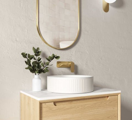 Hudson Round 400x400x120 Concrete Fluted White Basin — detail 5