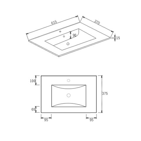 Slim Line Ceramic Top 600x370x170 with Taphole & Overflow — detail 2