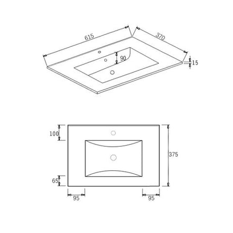 Slim Line Ceramic Top 600x370x170 with Taphole & Overflow — detail 2