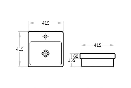 PI4141-TH Insert Basin Gloss White Fine Ceramic(Square: 410*410*130mm) — detail 2