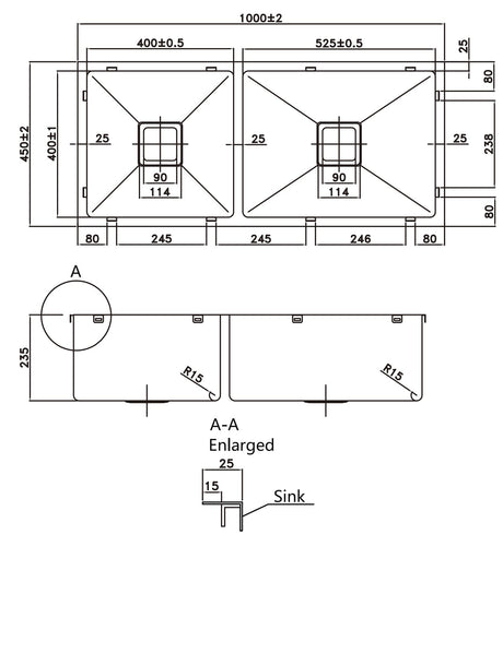 304 Double Stainless Steel Sink（PKS-1000S）1000×450×235mm — detail 3