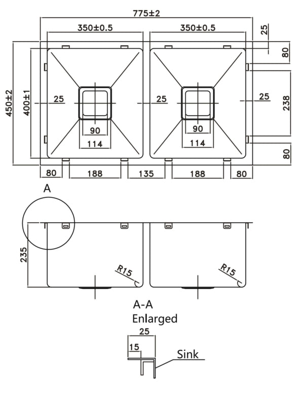 Double-bowl Stainless Steel Sink（PKS-775DS-GM）775×450×235mm — detail 3