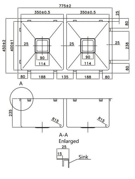 Double-bowl Stainless Steel Sink（PKS-775DS-GM）775×450×235mm — detail 3