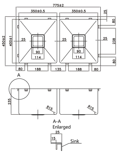 304 Double Stainless Steel Sink（SLSS-775DS）775×450×235mm — detail 8