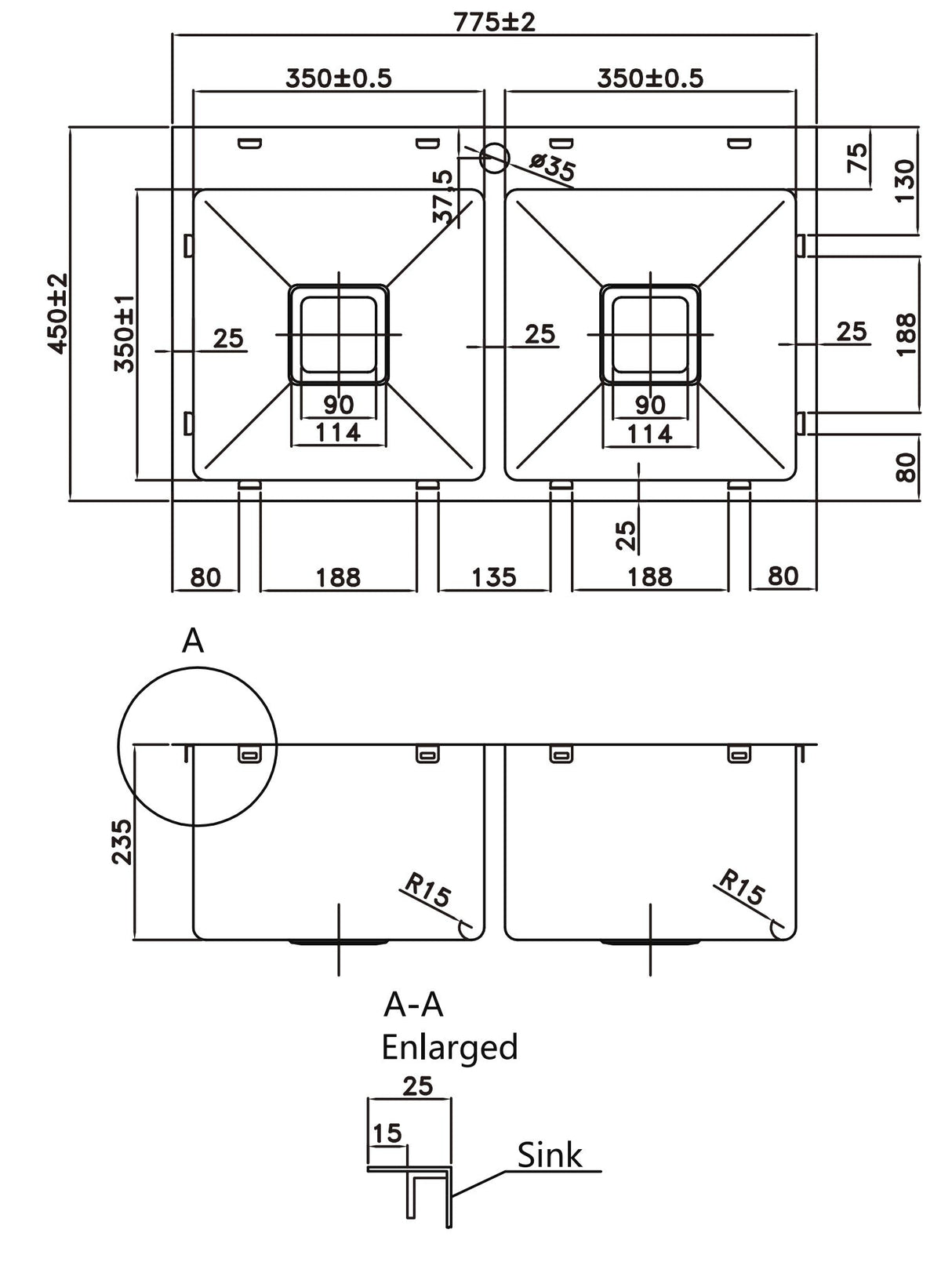 304 Double Stainless Steel Sink（PKS-775TPS）775×450×235mm — detail 3
