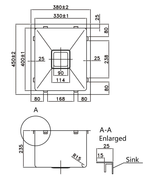 304 Stainless Steel Sink（SLSS-380S） 380×450×235mm — detail 2