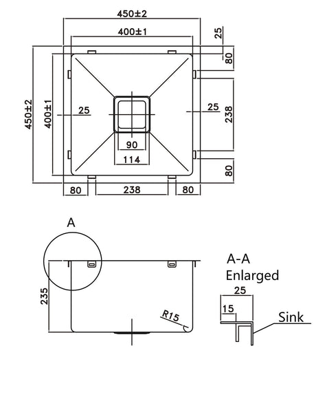 304 Stainless Steel Sink（SLSS-450S） 450x450x220mm — detail 2